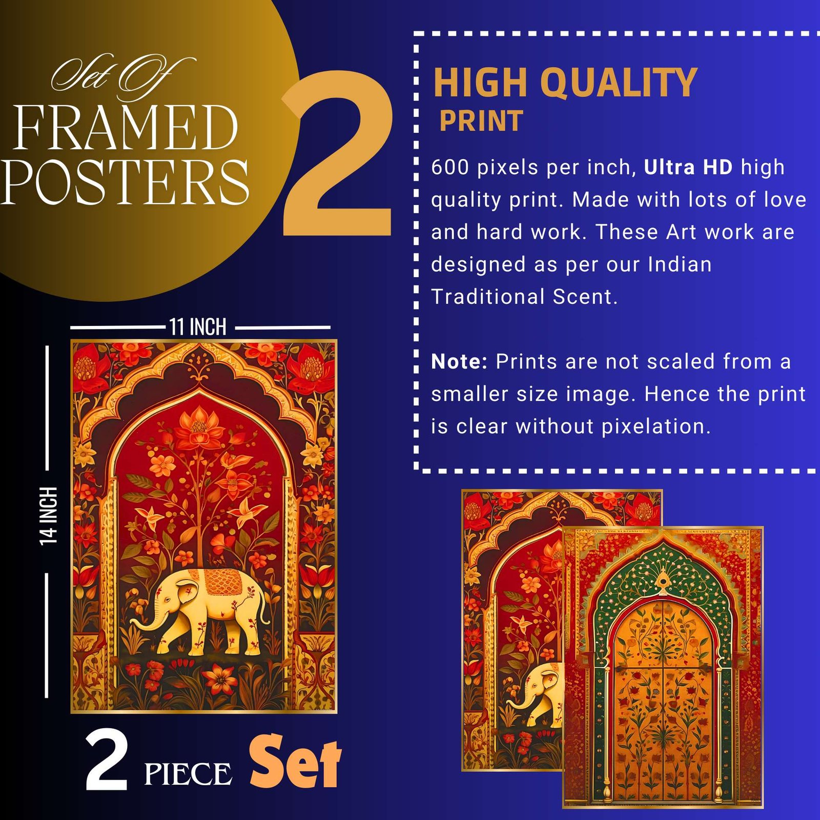 Set of Two Wall Paintings for Wall Dacoration Golden Framed Wall Paintings for Living Room & Bedroom Wall Art for Home Decoration & Office Wall Décor (14x11 inch CH-GD2-18) - Image 4