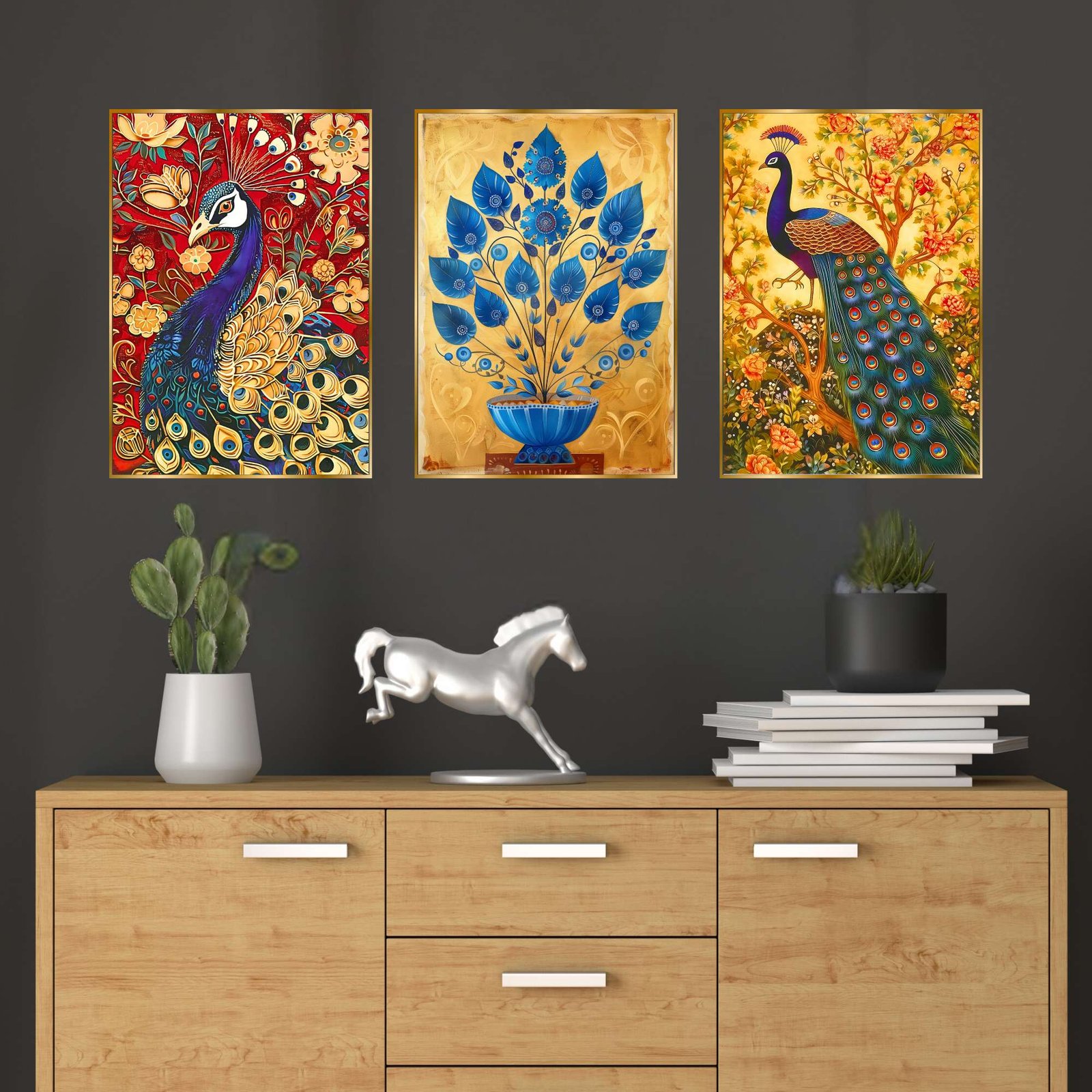 Set of Three Wall Paintings for Wall Dacoration Golden Framed Wall Paintings for Living Room & Bedroom Wall Art for Home Decoration & Office Wall Décor (18x12 inch CH-GD3-4)